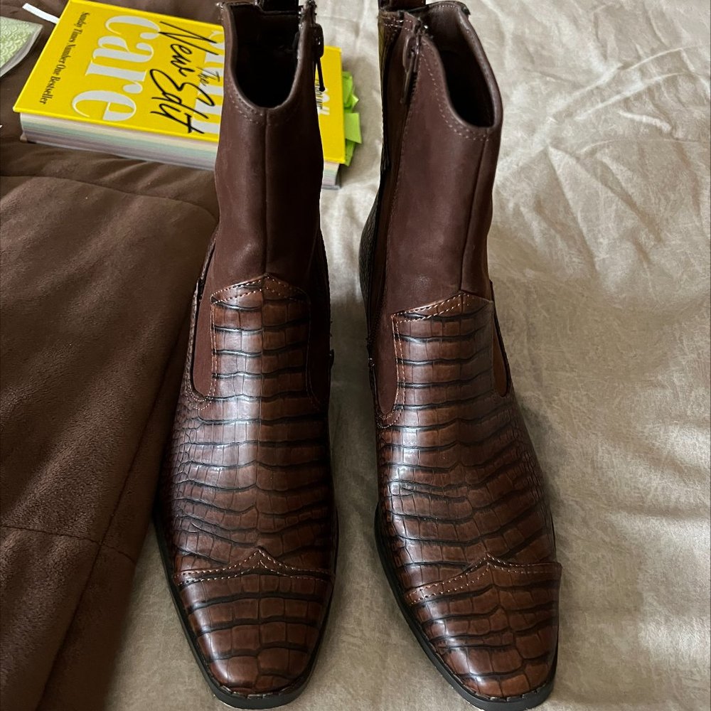 Western Booties - faux leather/croc size 8